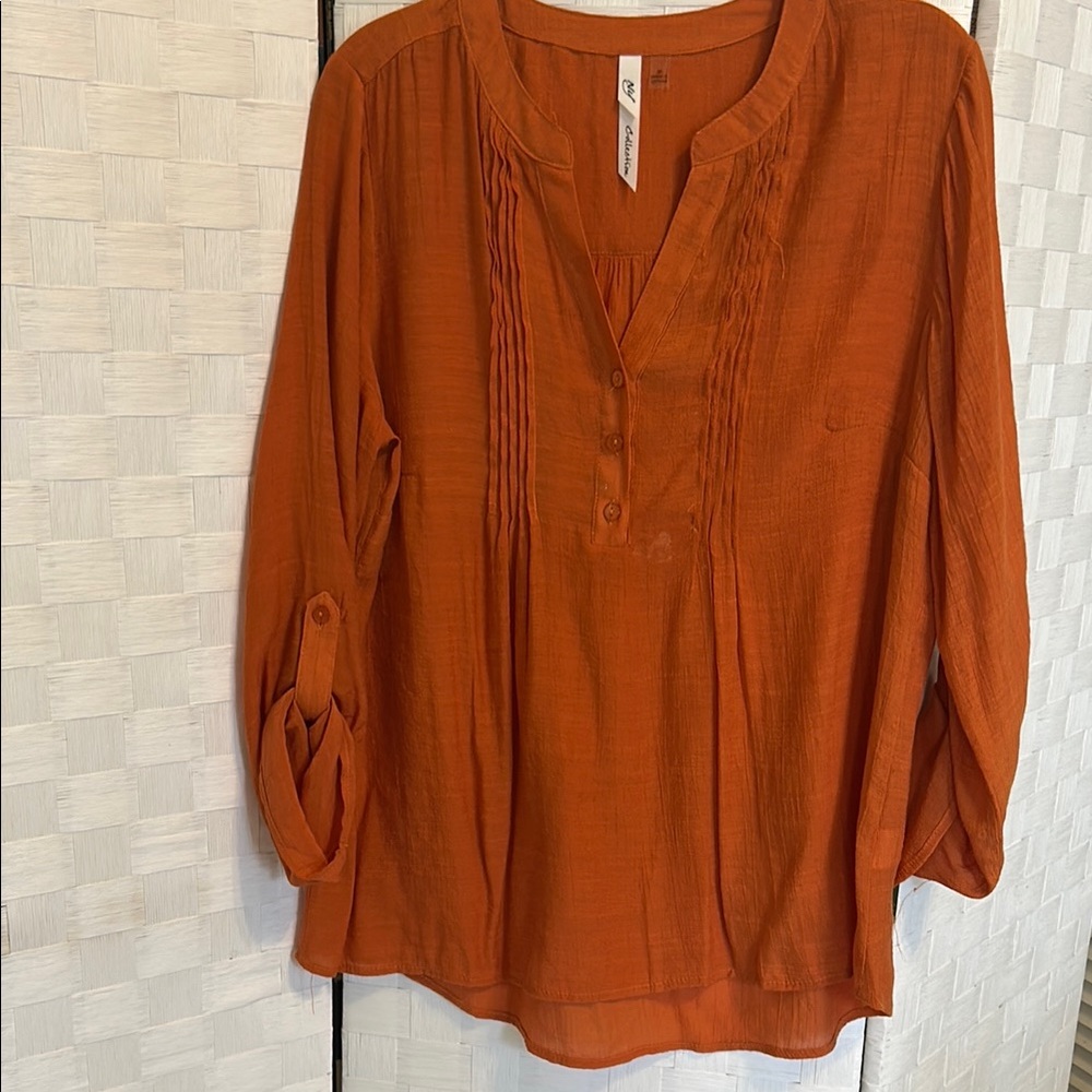 Orange Button-Up Blouse
